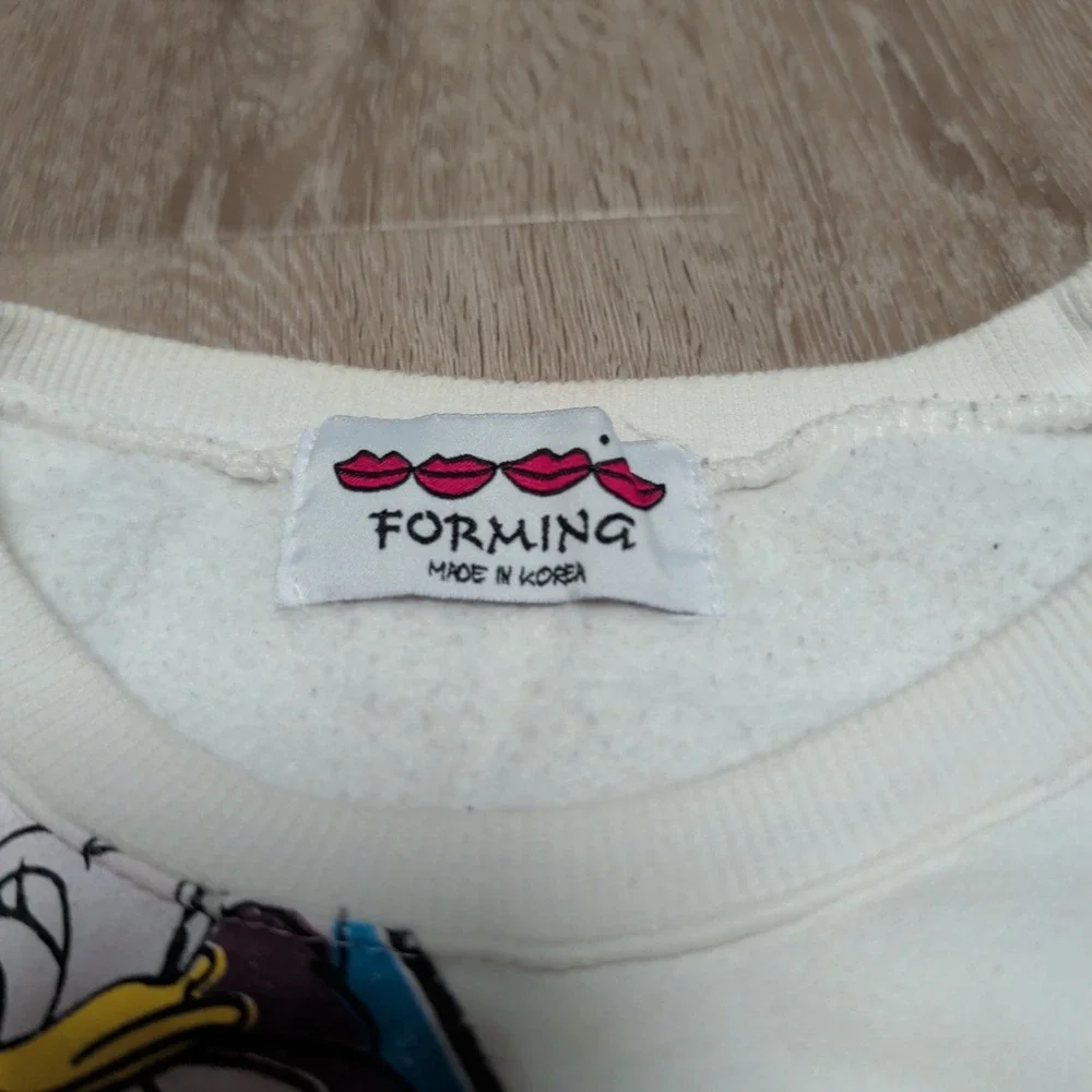 Rare Vintage Y2K Donald Daisy Duck Comic Print Sweatshirt Fang! Patch XL Pockets